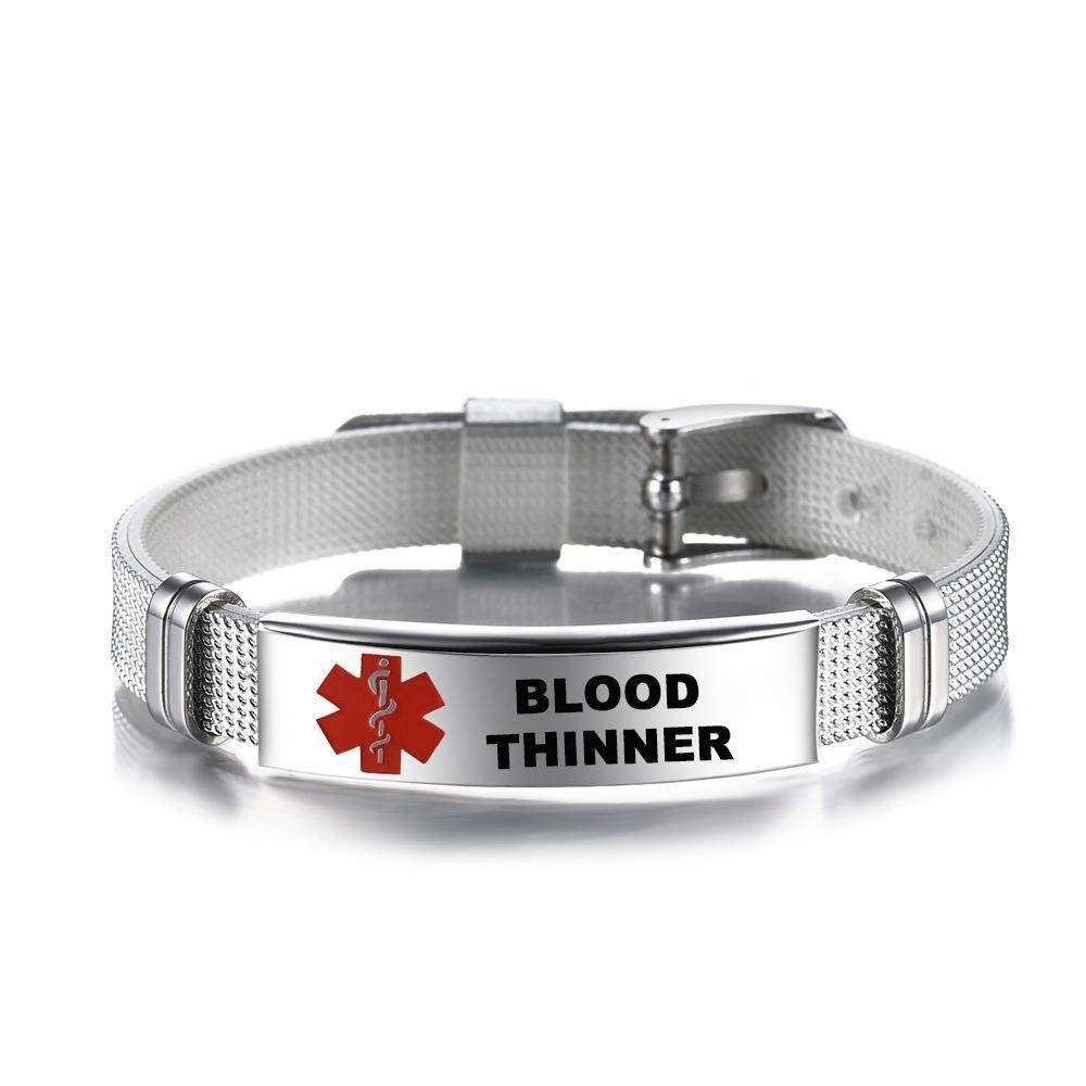 Medical ID Bracelet Stainless Steel Snake Bracelet Silver Emergency Wristband
