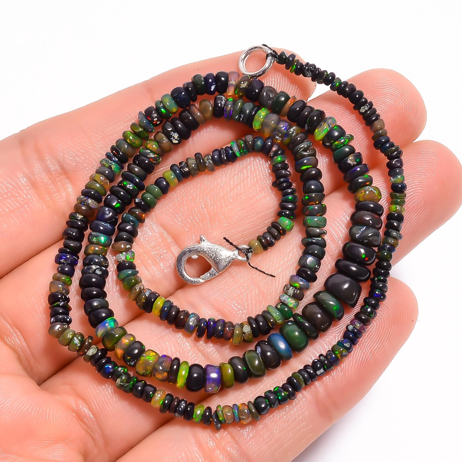 Natural Black Ethiopian Opal Rondelle Smooth Beads 3X2 6X4mm Necklace 17″ A-5269