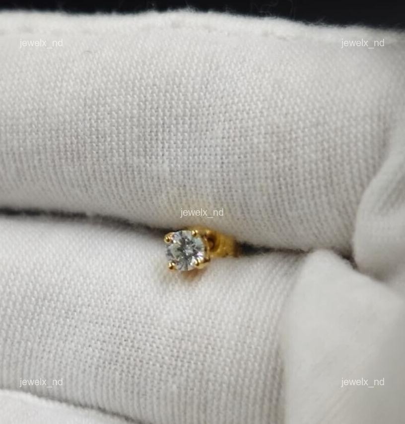 14K Yellow Gold Natural Diamond Christmas Boho Stud Post Prong Earrings Jewelry