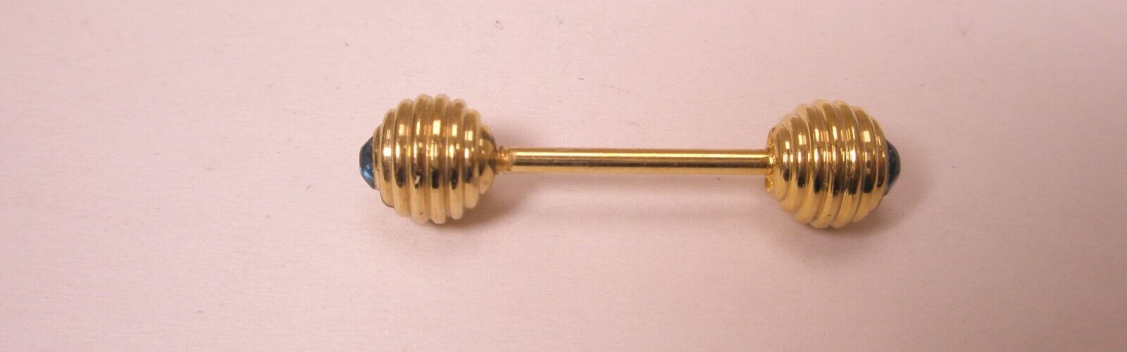 1-1/16″ Blue Rhinestone Ends, Screw Type, Gold Tone Vintage Collar Bar L445