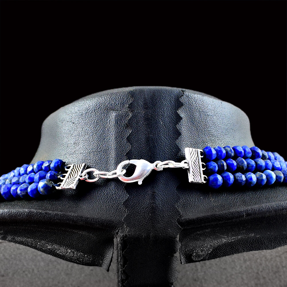 335.00 Cts Natural 3 Line Lapis Lazuli Round Cut Beads Necklace NK 25E114 (RS)