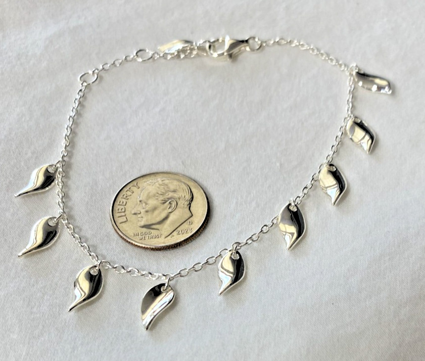 Kit Heath Sterling Silver Signed Scatter Leaf Bracelet 6.5″ / 7.5″ NWT Gift Box