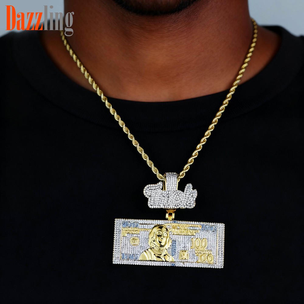 Hip Hop $100 Pendant Necklace Gold Filled Zircon Lucky Necklaces Rap Accessories