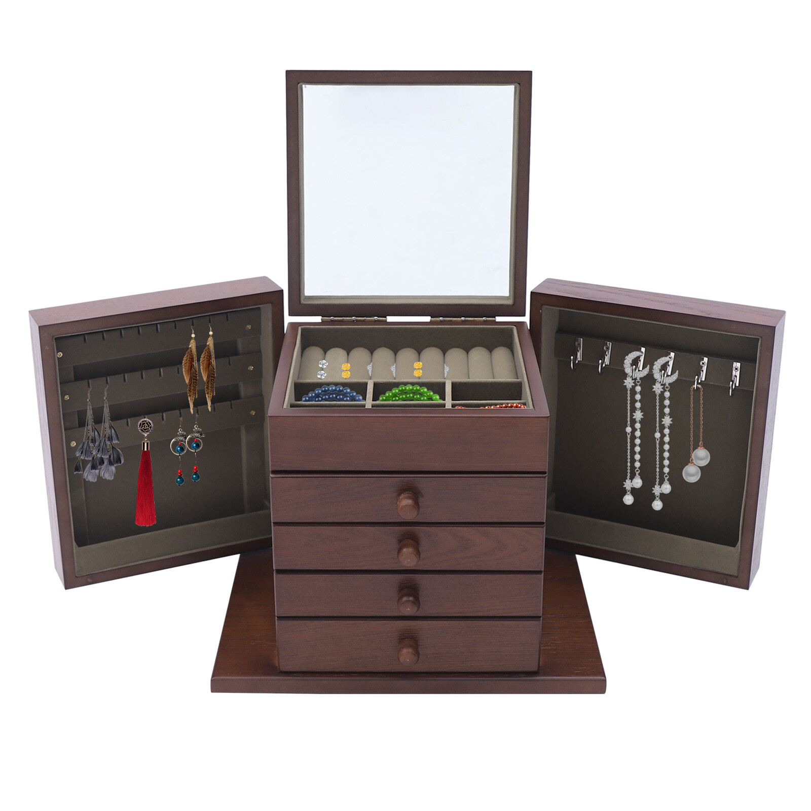 5 Layers Case Vintage Large Jewelry Organizer Storage Box w/ 4 Drawers