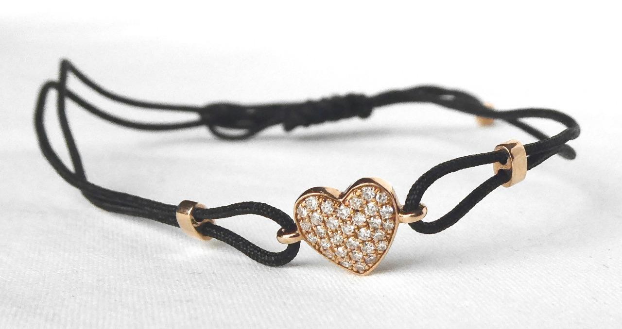EFFY 14k Gold Diamond Heart Black Cord String Minimalist Bracelet Adjustable