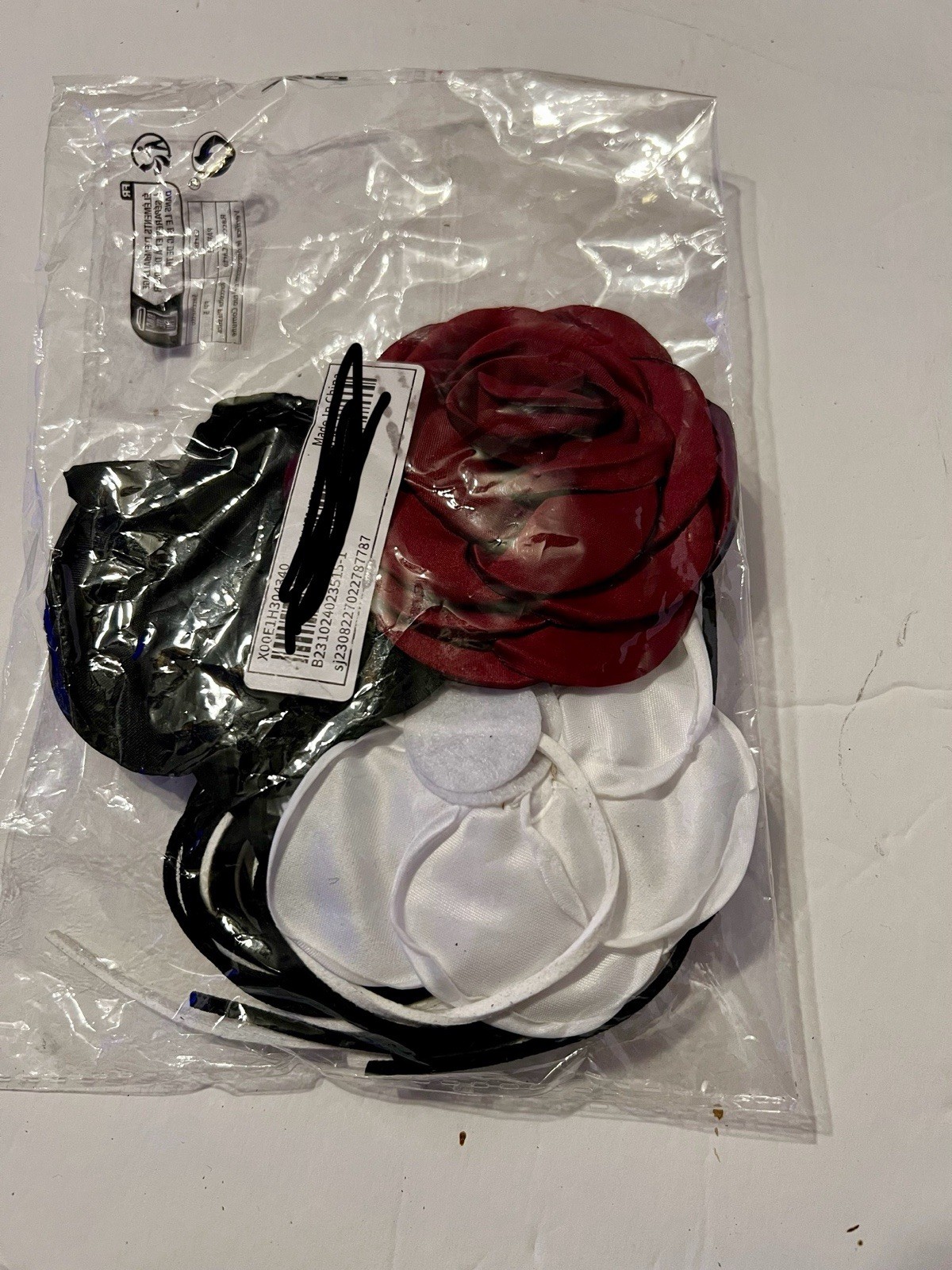 Polyester Rose Flower Chokers Necklace Set of 3 colors Black/White/Burgundy