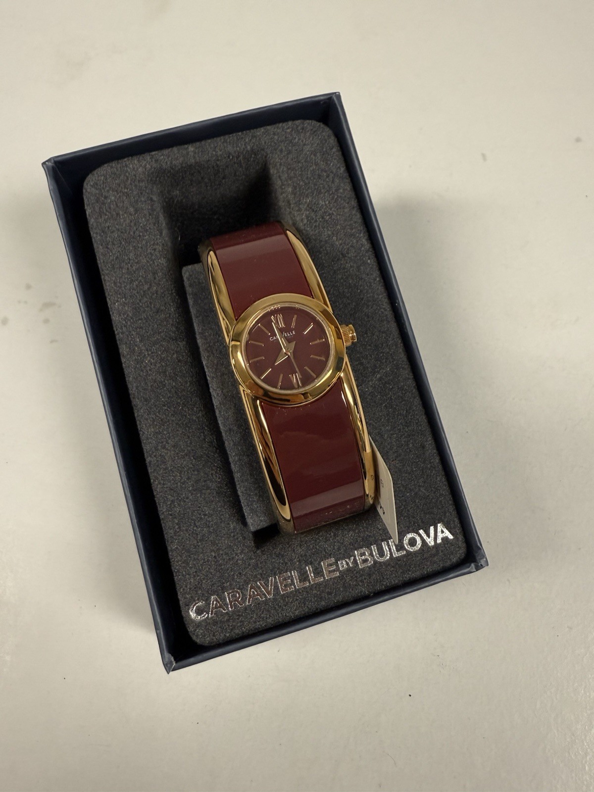 Caravelle New York 44L148 Women’s Rose Gold Tone Burgundy Bangle Analog Watch