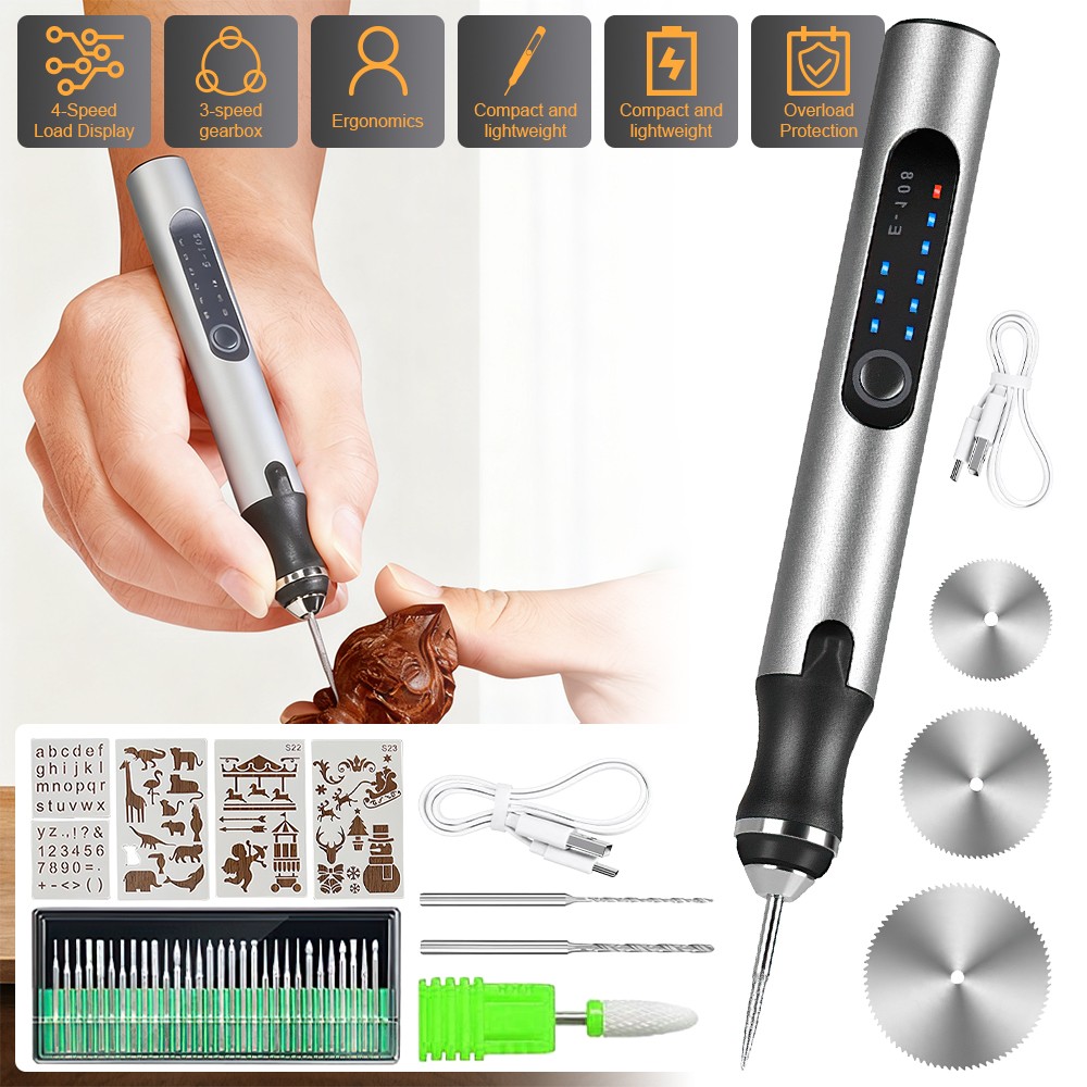 Electric Engraving Pen with 37 Bits USB Rechargeable Cordless Engraving Machine