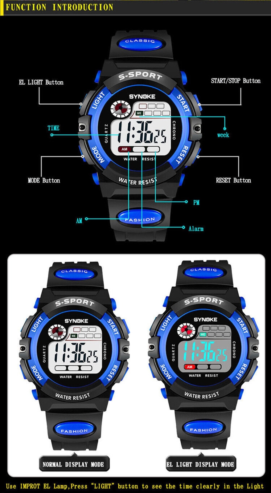 Kids Child Boy Girl Waterproof Multifunction Sports Electronic Watch Watches USA