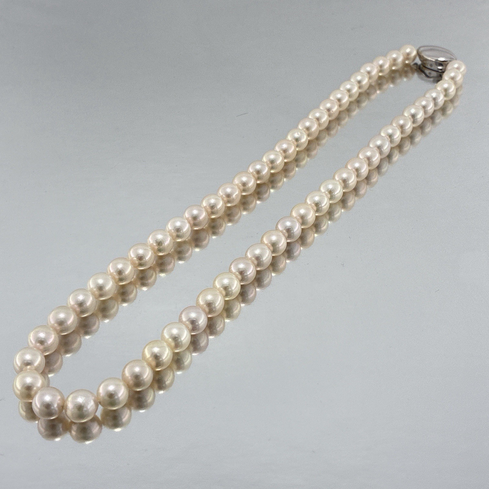 7-7.5mm Pearl Japanese Akoya White-Rose Necklace Silver 17.0″