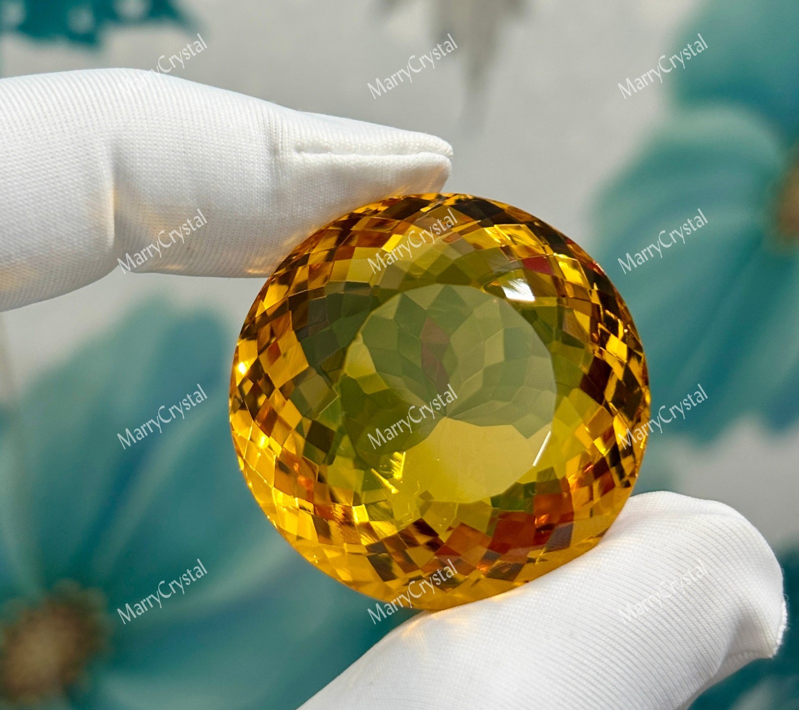 105 Ct Top Color Madeira Yellow Citrine Round Shape Glass Field Loose Gemstone