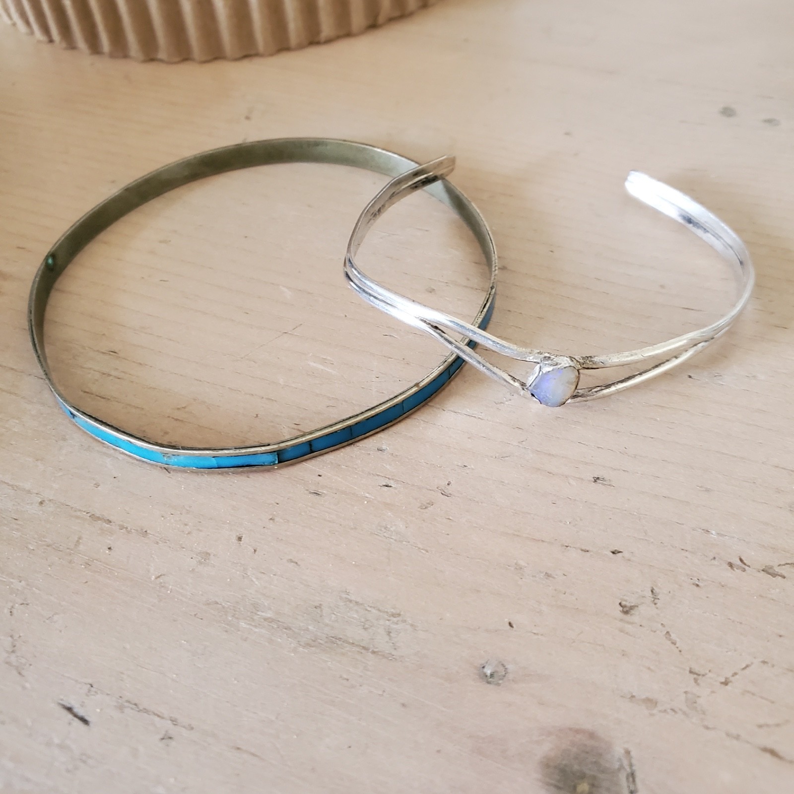 Vintage Sterling Fred Harvey Era Opal Mother of Pearl Turquoise Bracelet Bundle
