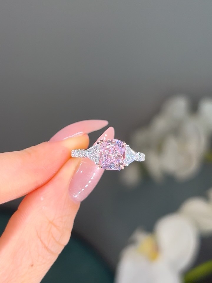 2.50 CT Cushion Cut Pink Diamond Three Stone Engagement Ring Solid 950 Platinum