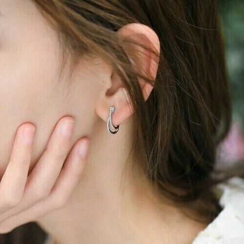 Women’s Engagement Hoop Earrings Round Cut Simulated Diamond 925 Starling Silver
