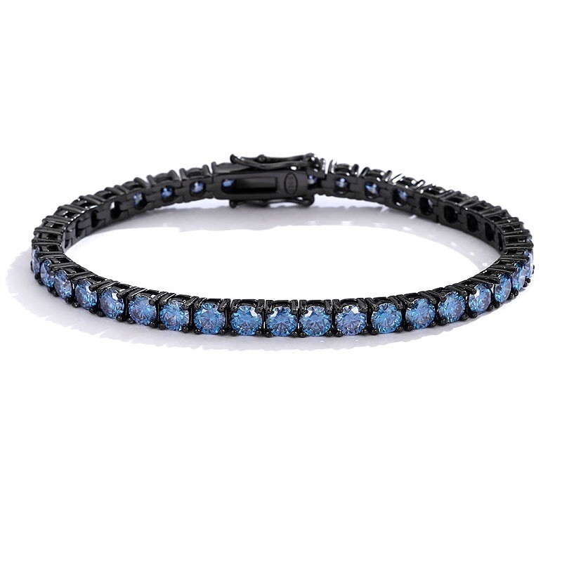 3-5mm Royal Blue Moissanite Tennis Bracelet 925 Sterling Silver Plated Black Men