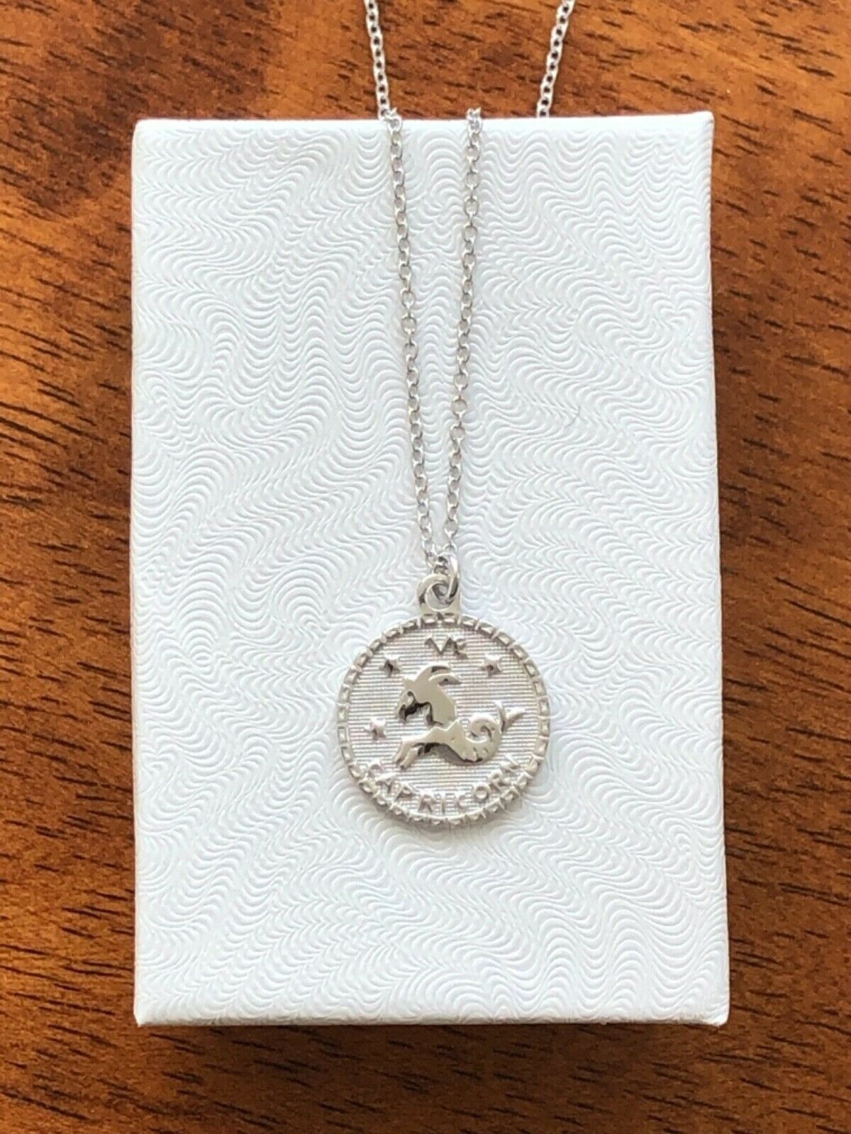 925 Sterling Silver Round Zodiac Capricorn Pendant Necklace Women 15mm 16-18″