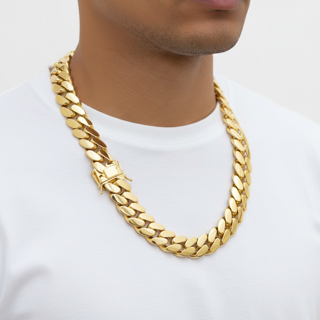 Cadena Cubana Hombre en Oro 18K Eslabón Miami Cubana Gruesa Anti-Deslustre