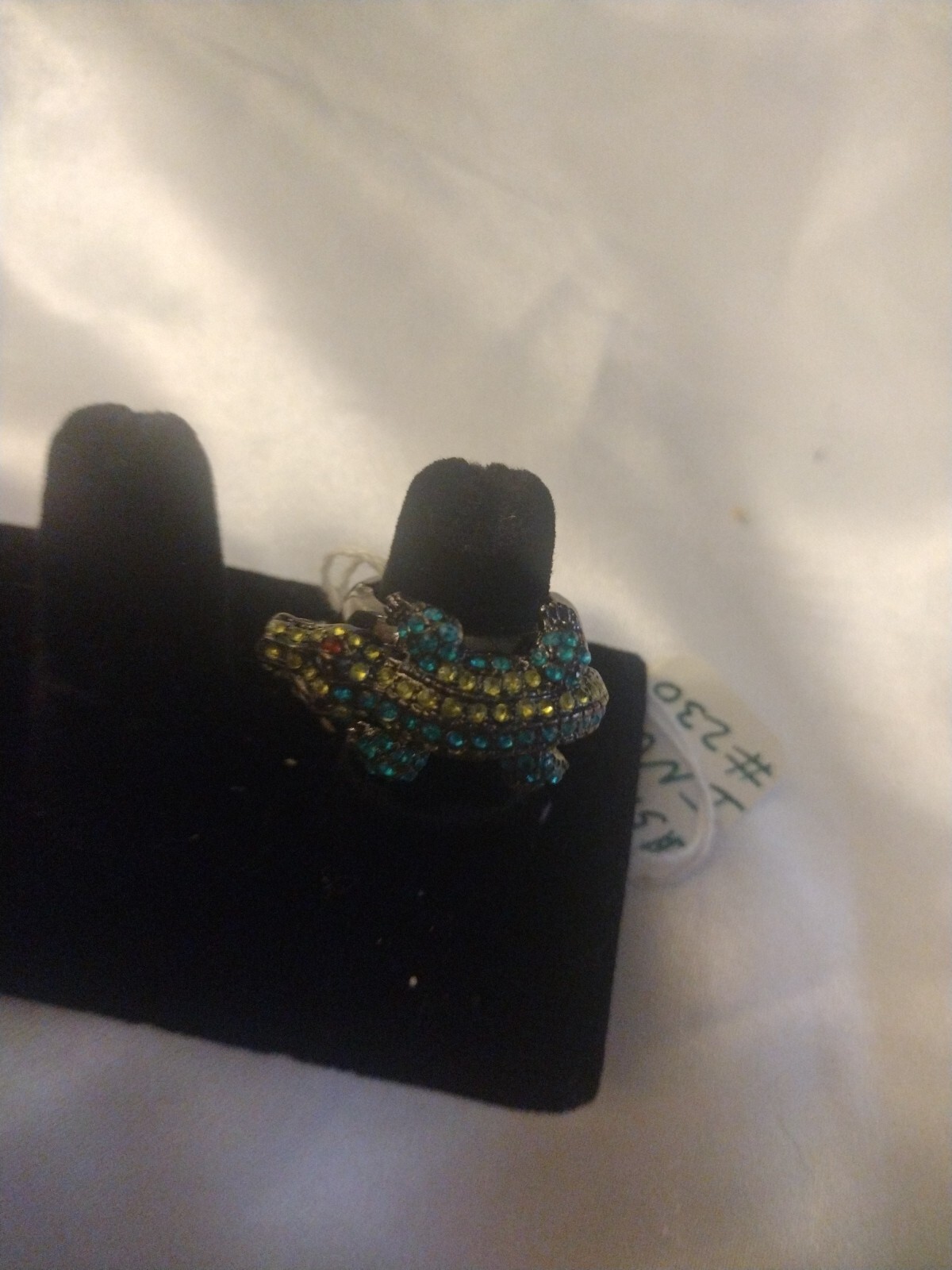 OPC Green Rhinestone Elastic Band Lizard Crocodile Ring Costume Jewelry EUC