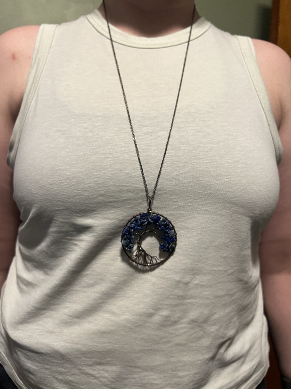 Blue Tree of Life Wire Wrapped Gemstone Necklace