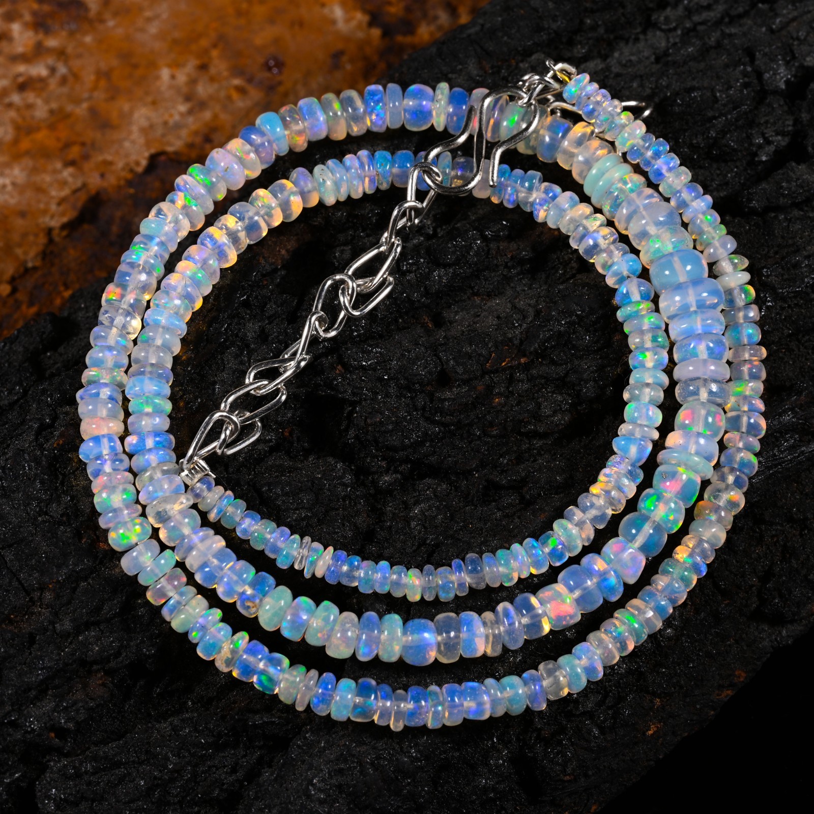 16 Inch Natural Ethiopian Opal Beads Necklace 3 to 5 mm Fire Opal Loose Gemstone