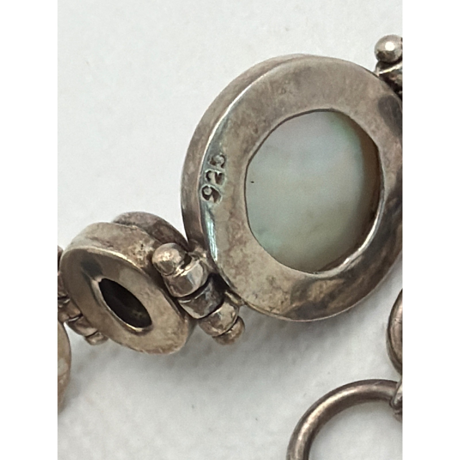 Women 8in 925Silver Excellent Mabe Pearl Blue Opal Bracelet