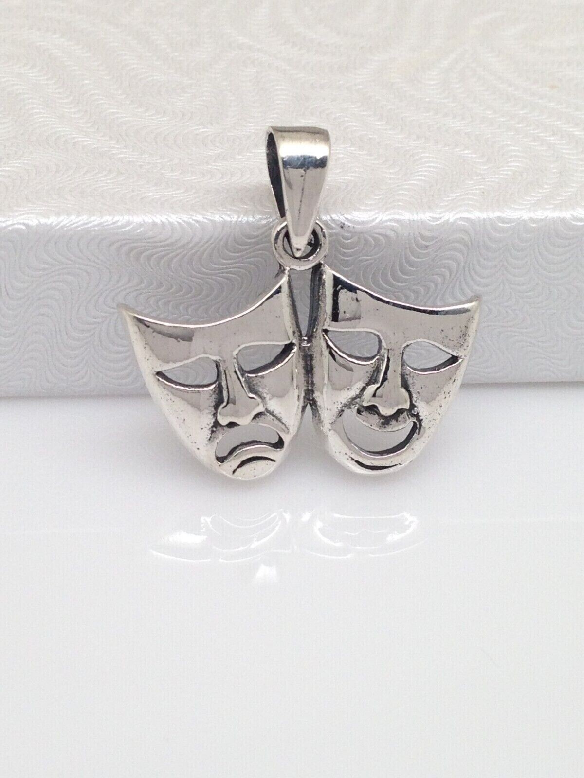 925 Sterling Silver Comedy Tragedy Theater Masks Pendant Men Women 25mm/0.98″