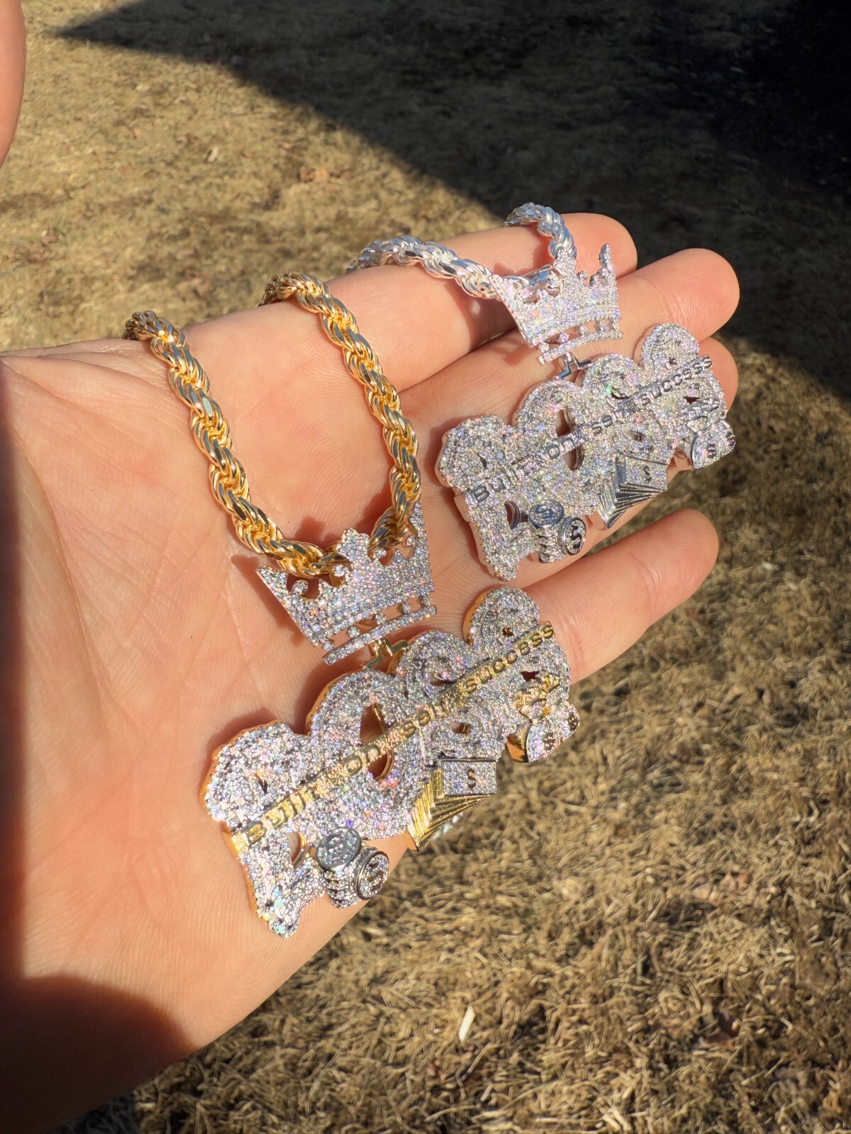 MOISSANITE BOSS & Crown “Built On Self Success” Iced Hip Hop Necklace Pendant