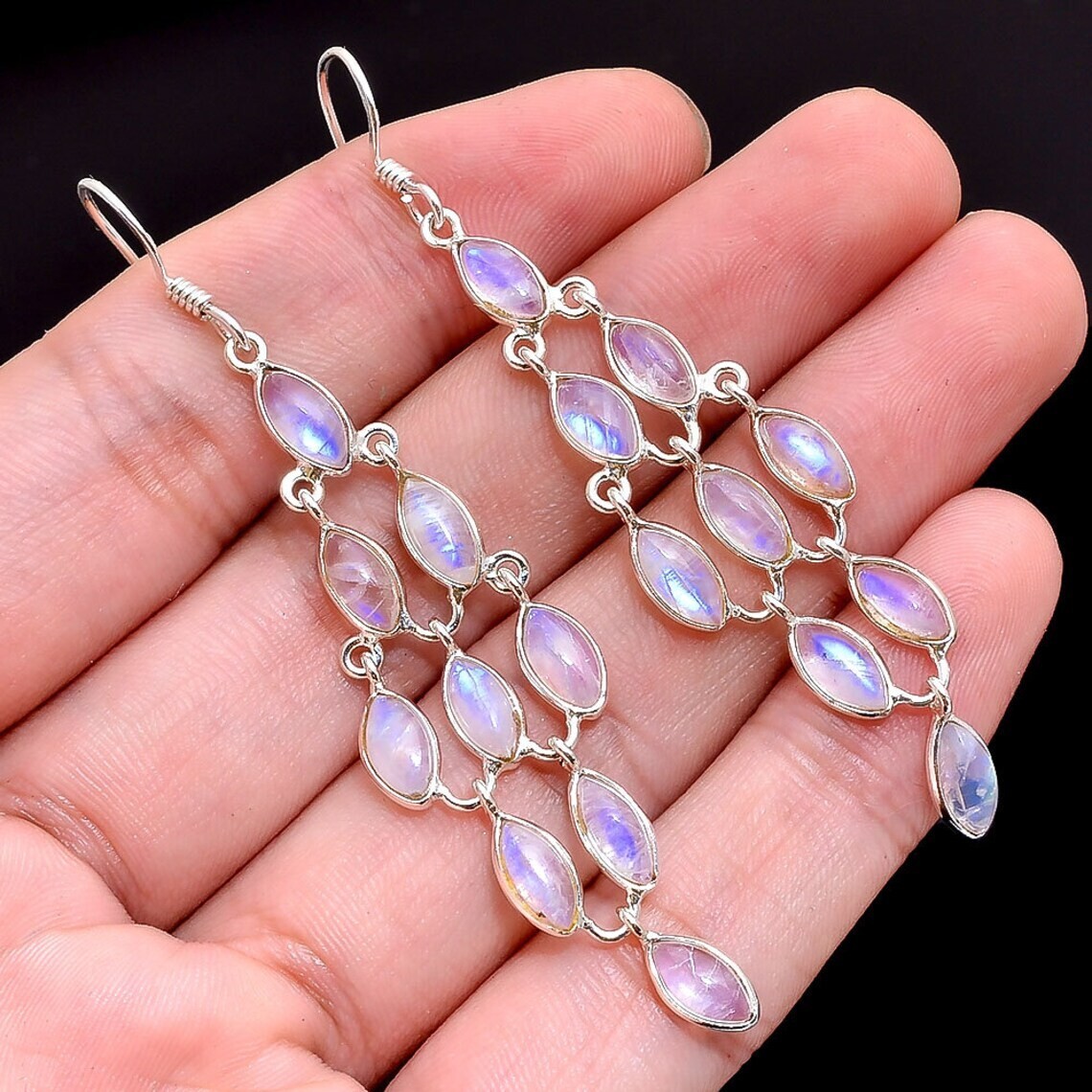 925 Sterling Silver Moonstone Chandelier Earring-Unique Jewelry-Valentine’s Day