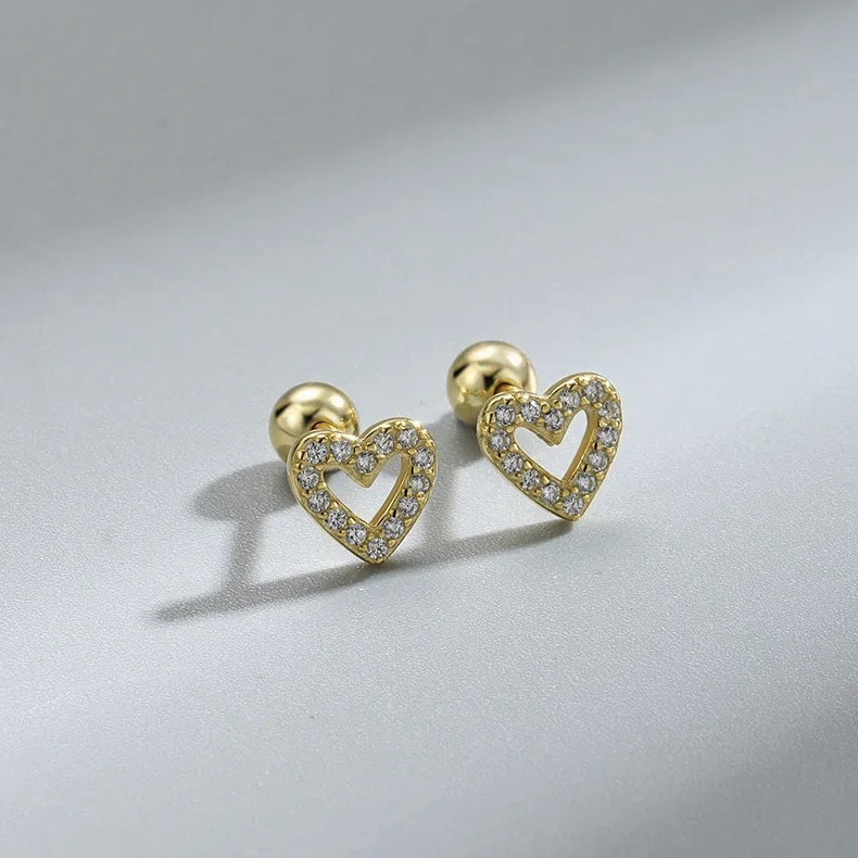 1 Pair Heart Stud Earrings for Women Hypoallergenic Screw Back Cartilage Jewelry