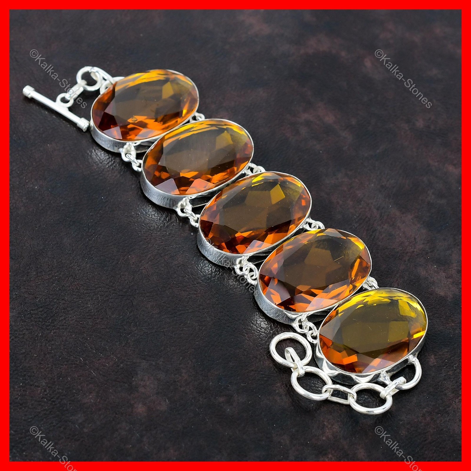 Halloween Deal November Citrine Gemstone Chain Bracelet Jewelry Sterling Silver