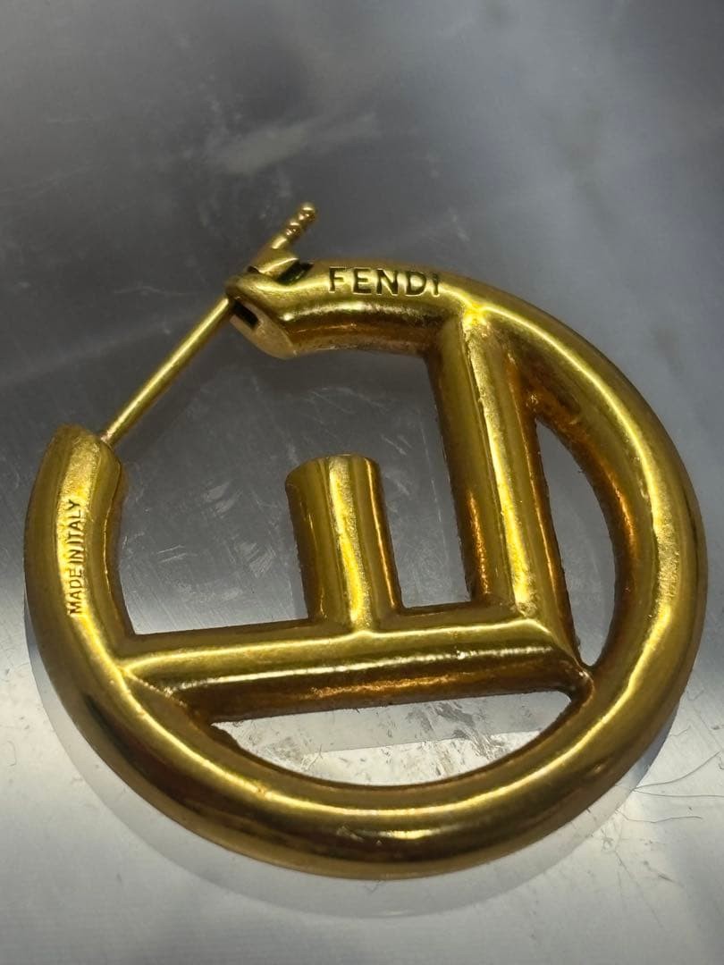 FENDI F Is Fendi Hoop Earrings Logo Gold Tone Pair Women’s Accessories Japan NM
