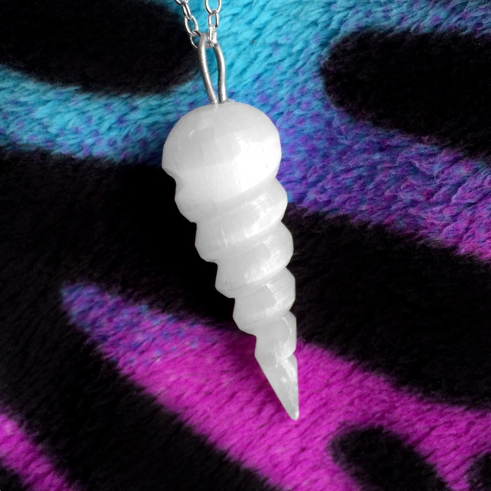 Natural Selenite Crystal Spiral Pendant 925 Sterling Silver Necklace Handmade