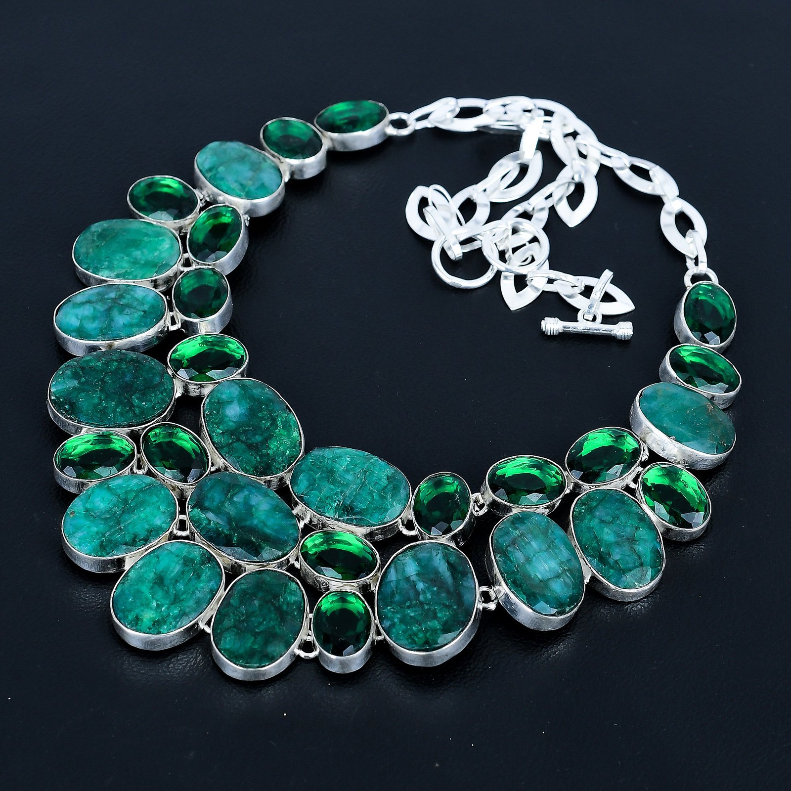 Zambian Emrald, Chrome Diopside Gemstone 925 Sterling Silver Necklace 18″ VJ 188