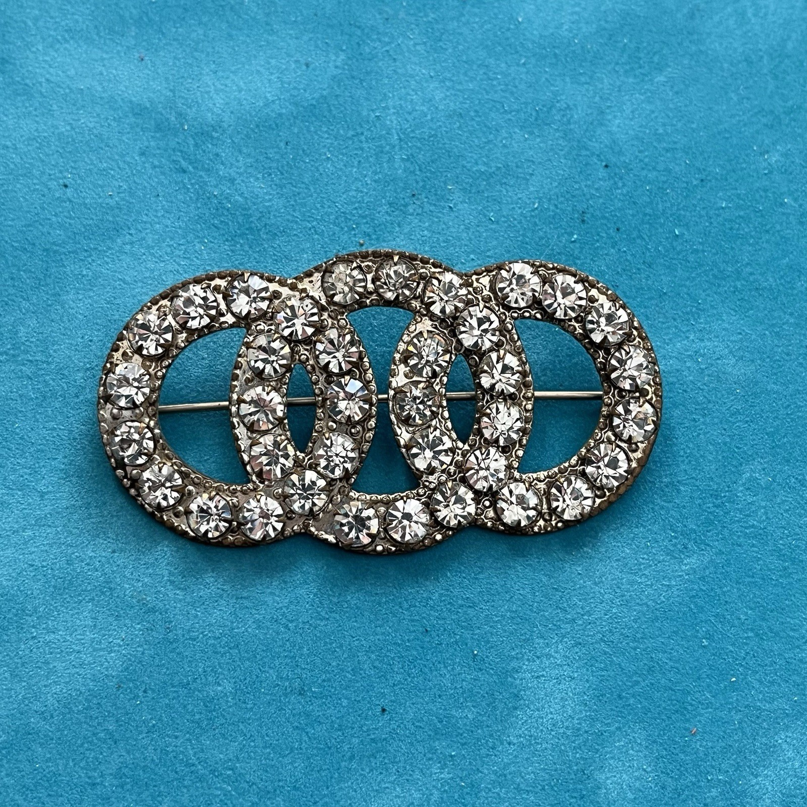 Vintage 1900s Infinity Clear Colorless Rhinestone Wedding Brooch C Clasp