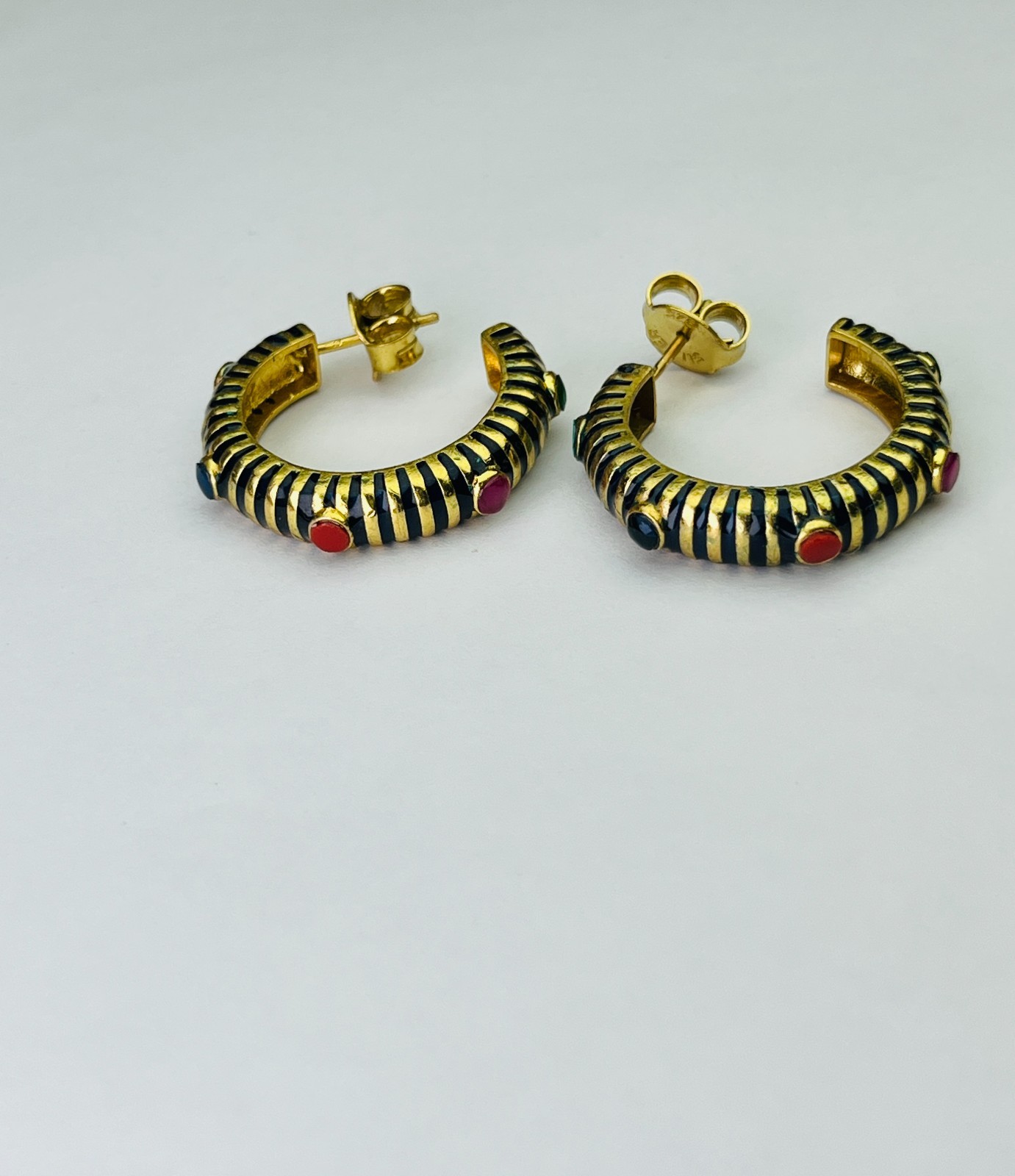 Silver Gold Plated Black Enamel Multi Color Kundan Hoop For Women