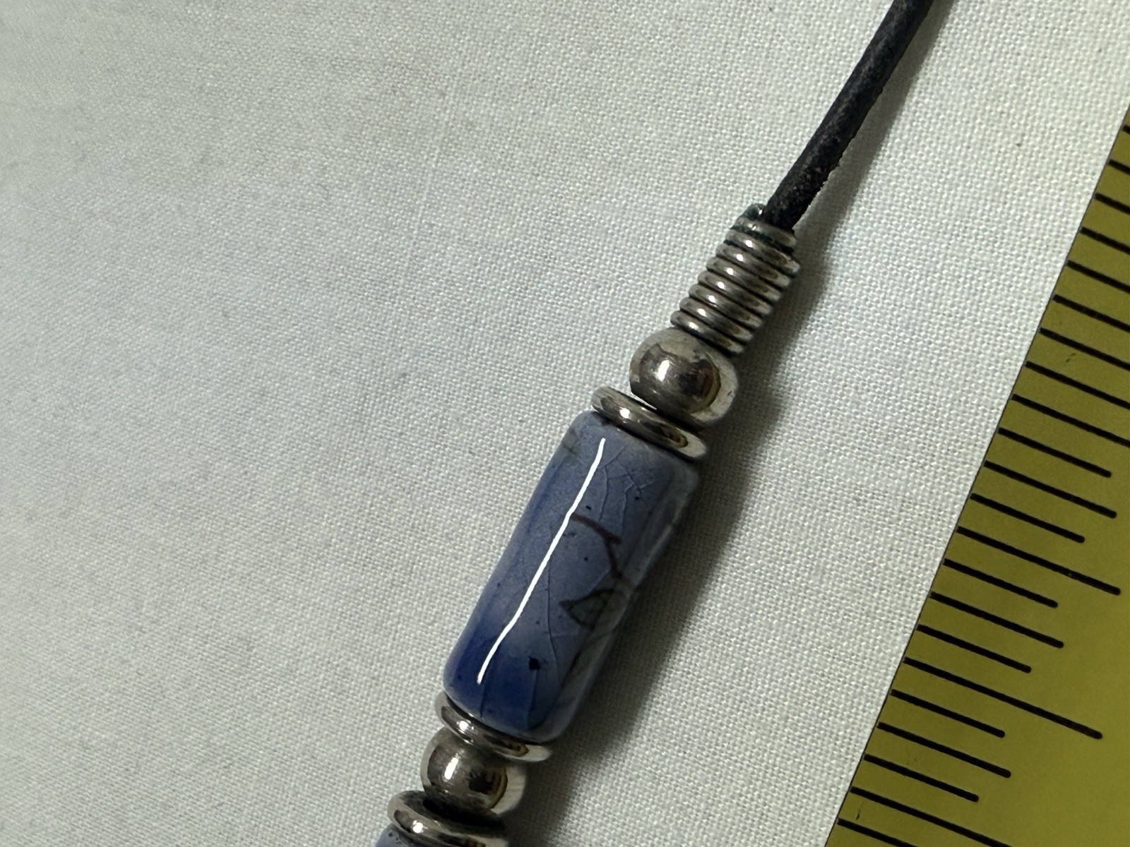 1980’s Ceramic Enamel Beads Silvertone Spacers Black Cord Neckalce