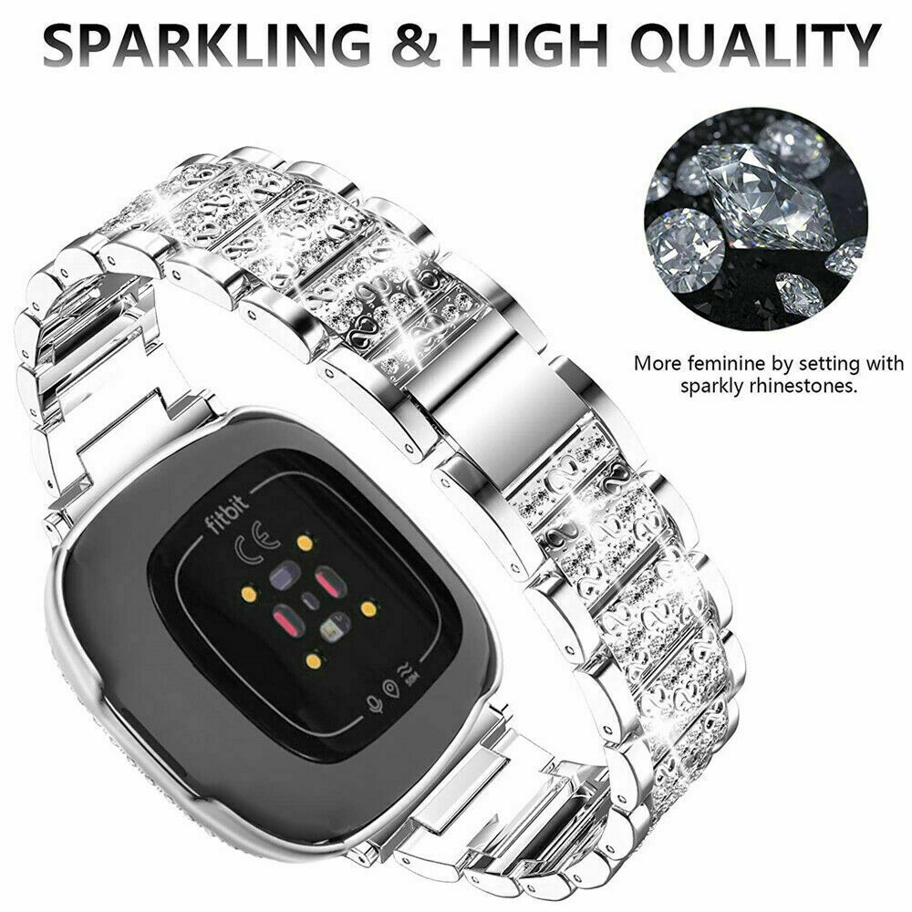 Bling Metal Watch Band Bracelet Strap With Diamond Case for Fitbit Versa 3/Sense