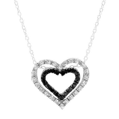 Heart Necklace With 0.70ctw Black & White CZ in 925 Sterling silver 18″