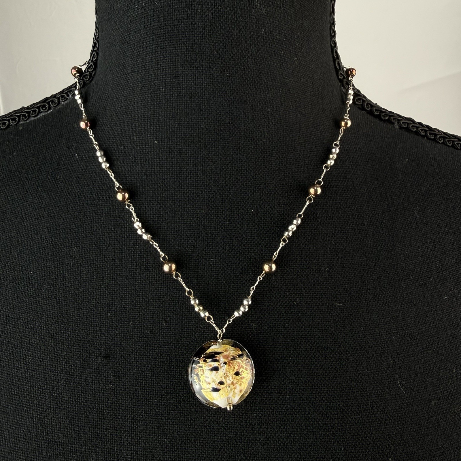 Bolivia Beaded Sterling Silver 925 Necklace Jewelry Art Glass Sphere