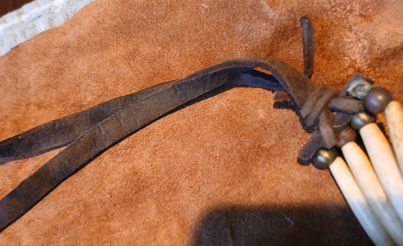 VINTAGE NATIVE AMERICAN CHOKER with BONE ABALONE BRASS & GLASS BEADS LEATHER. #2