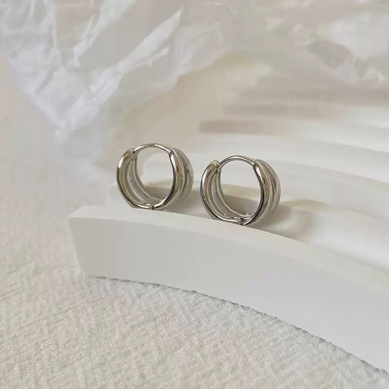 925 Silver Double Hoop Huggie Earrings Minimalist Unisex Small Hoop Earrings B36