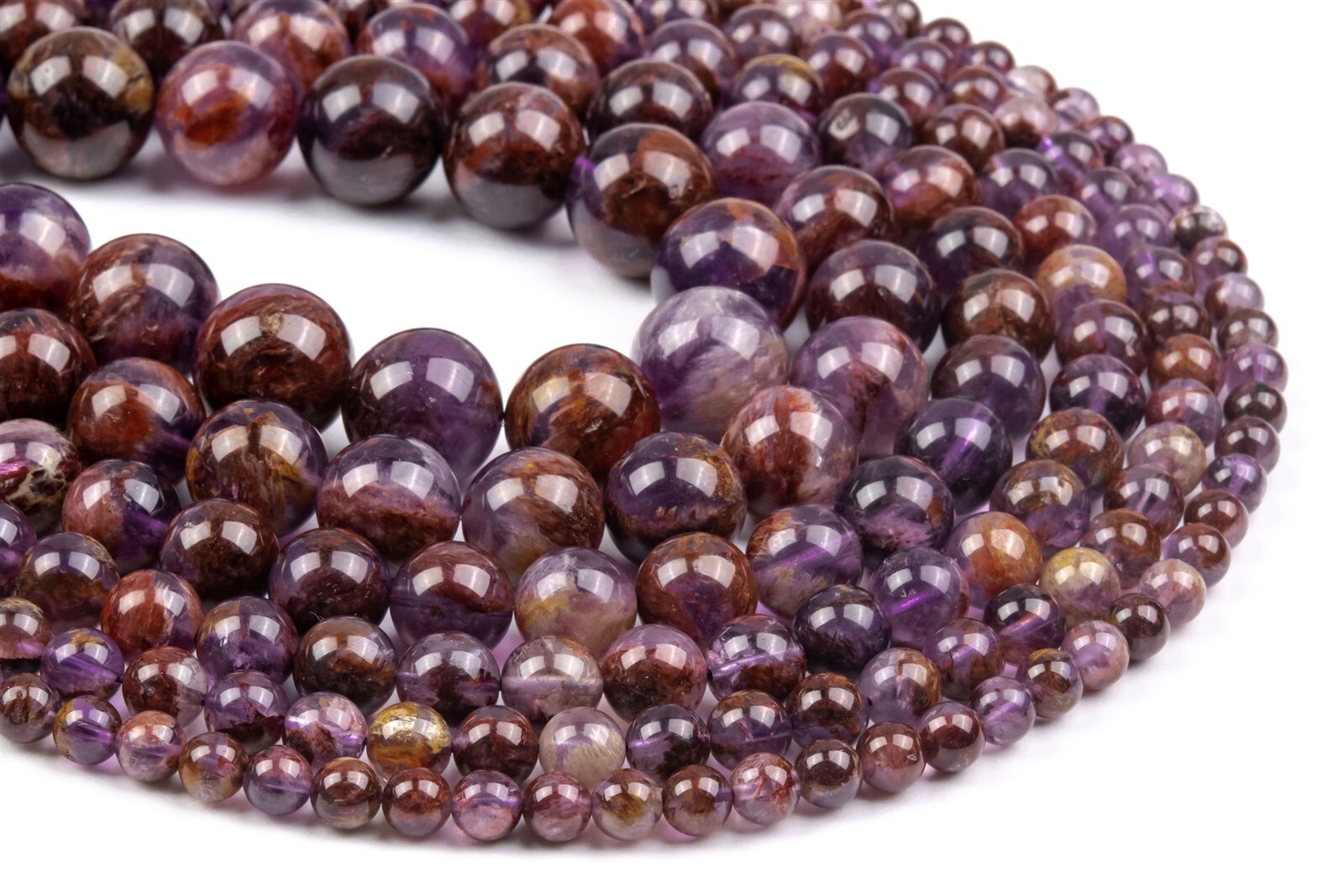 Natural Amethyst Cacoxenite Inclusions Quartz AAA+ Round Beads 8/10/12/16/18MM