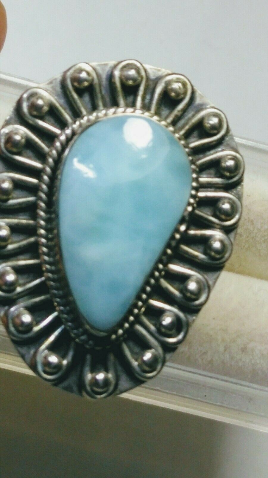 LUSCIOUS UNTREATED NATURAL LARIMAR IN STERLING SILVER.925 RING SIZE 9.0-9.25!