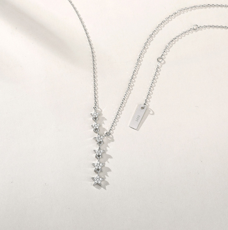 925 Sterling Silver Star CZ Drop Y Lariat Pendant 16+2″ Necklace Choker Box D31