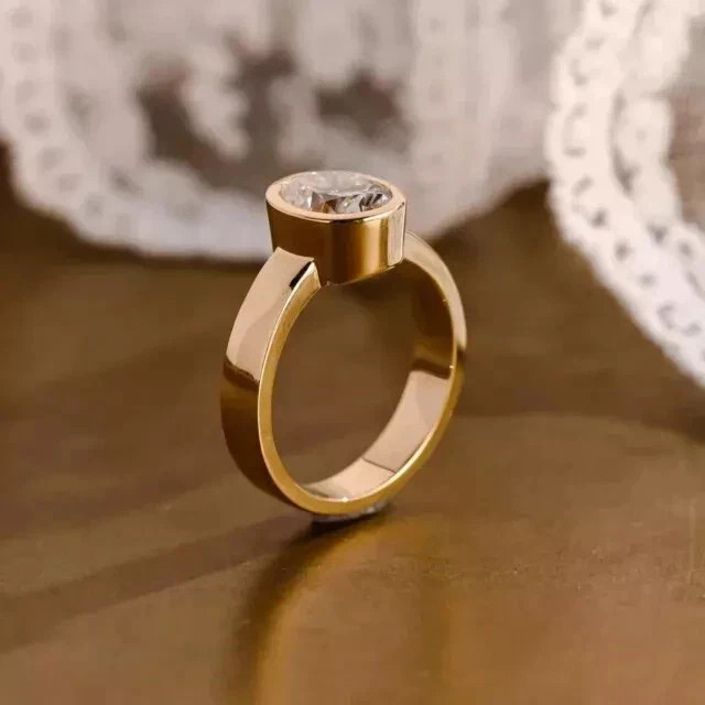 2.00 Ct Oval Cut VVS1 Moissanite Bezel Engagement Ring 14k Yellow Gold Plated