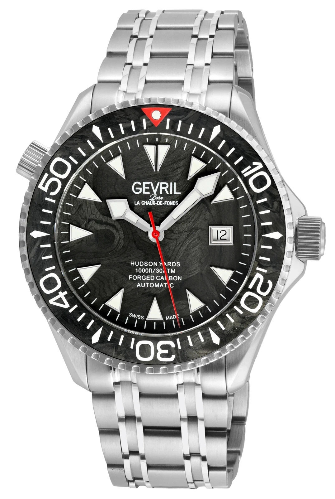 Gevril Men’s 48850B Hudson Yards Diver Forged Carbon Fiber Swiss Automatic Watch