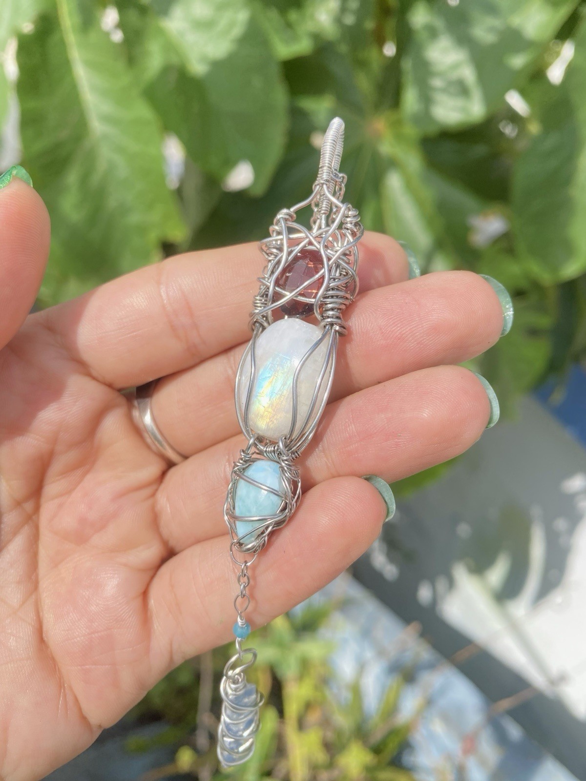 Rainbow Moonstone, Larimar & Kyanite Necklace Amethyst & Blue Apatite Steel