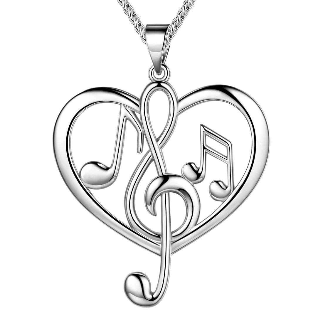 Women’s Musical Note Necklace Silver Plated Love Heart Treble Clef Music Note Pe