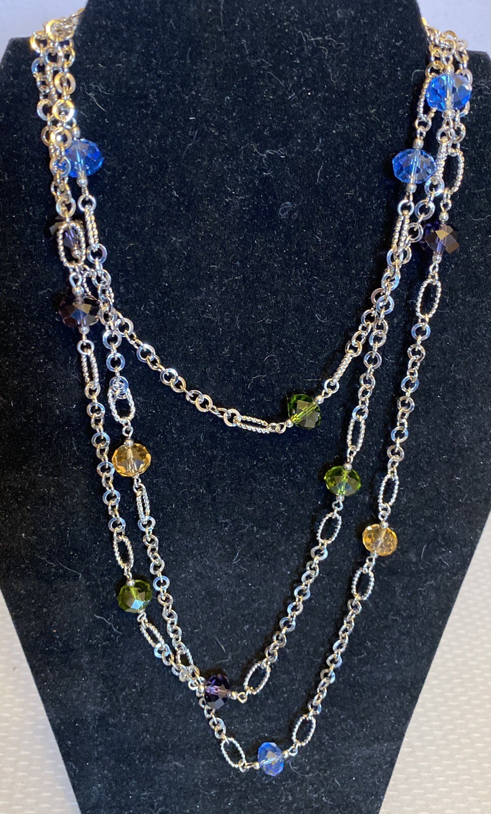 Vintage Stationed Multicolor Crystal Bead Sautoir Necklace Endless Chain 62″
