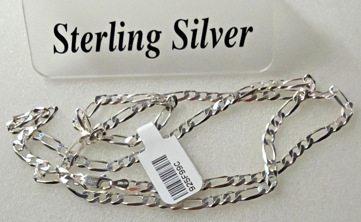 925 Sterling Silver Solid Italy Figaro LinkChain 9.9grams 3.9mm 22” Necklace NWT